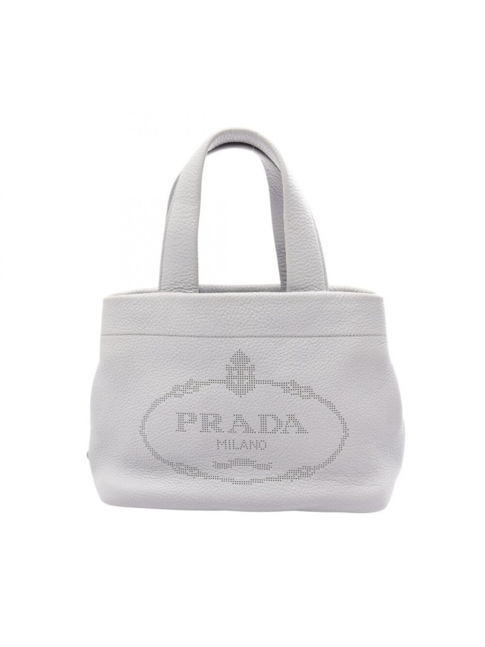 Prada Tote Vitello Daino Blue Gray Leather Perforated Logo Handbag